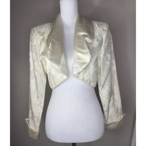 Jessica McClintock Bridal Cardigan Satin Lace Blazer Tuxedo Wed White Ivory 12